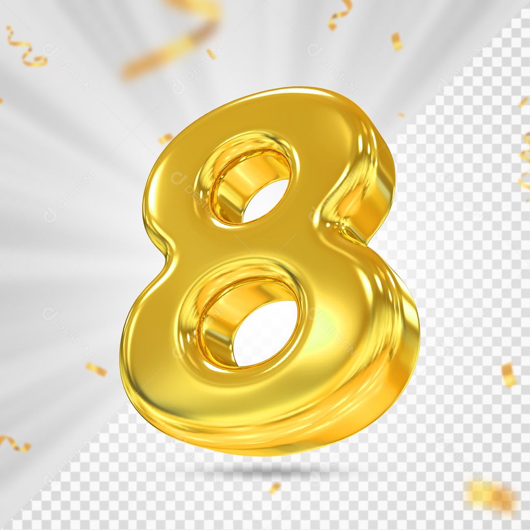 Balão De Festa Amarelo De Numero 8 Elemento 3D Para Composição PSD