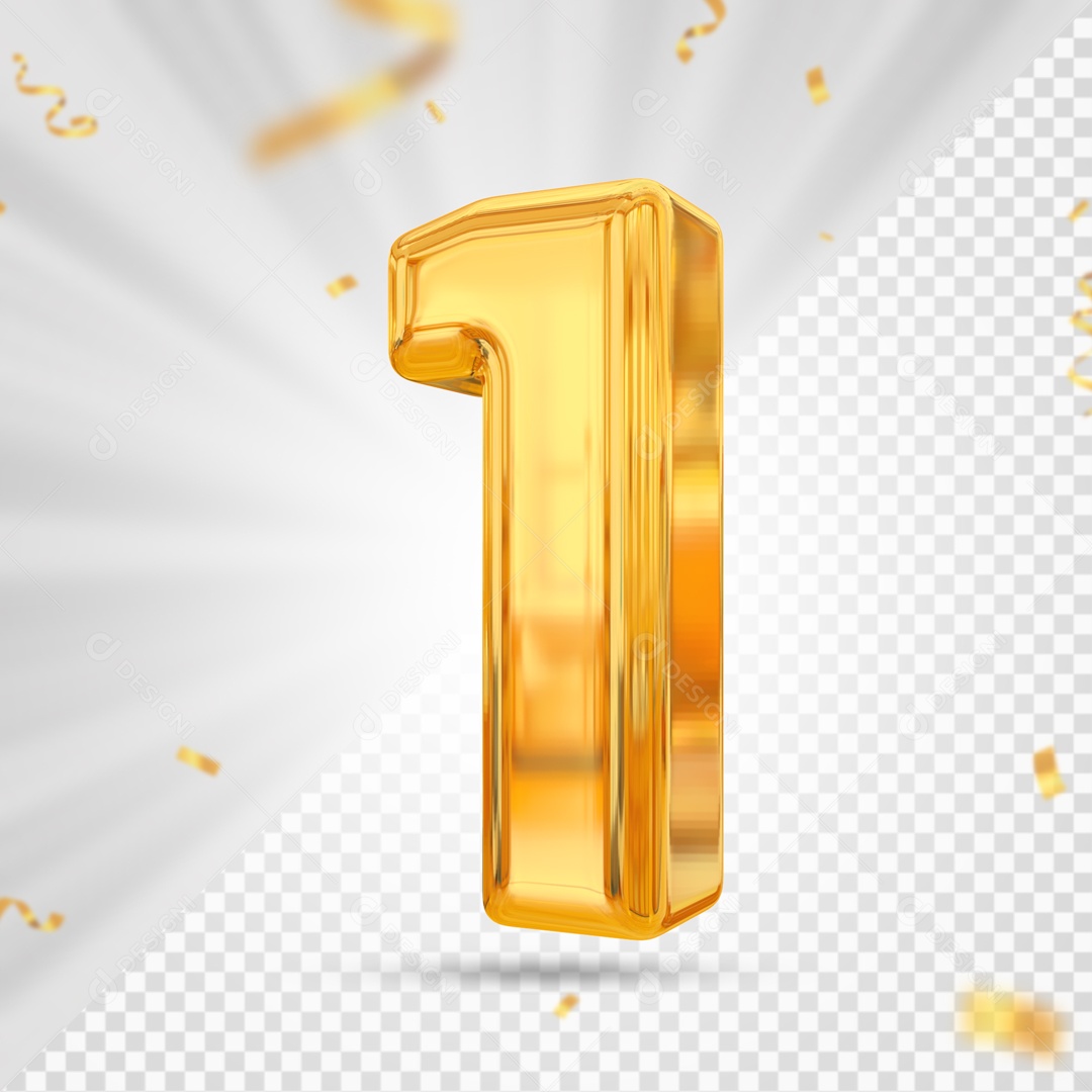 Balão De Festa Amarelo De Numero 1 Elemento 3D Para Composição PSD