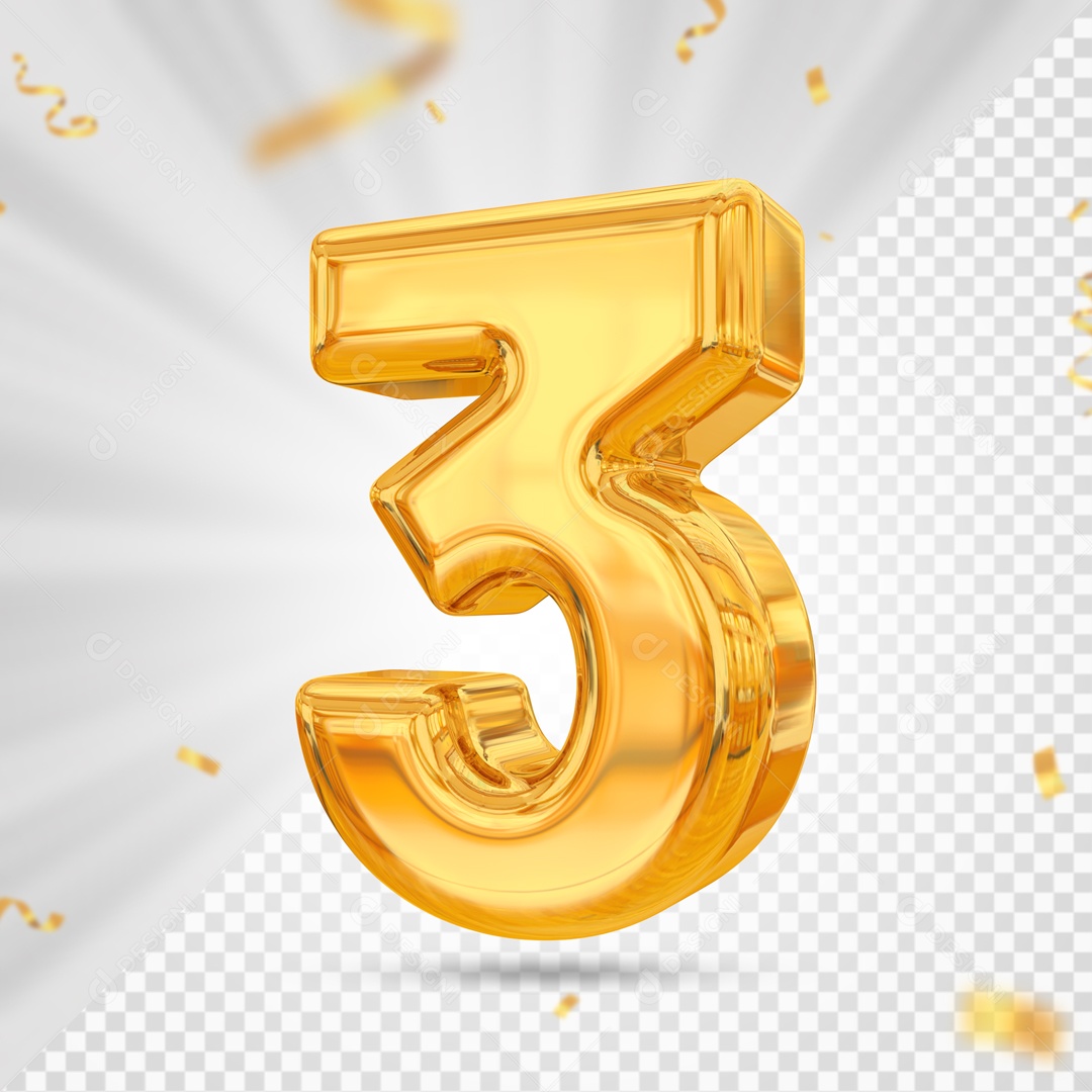 Balão De Festa Amarelo De Numero 3 Elemento 3D Para Composição PSD