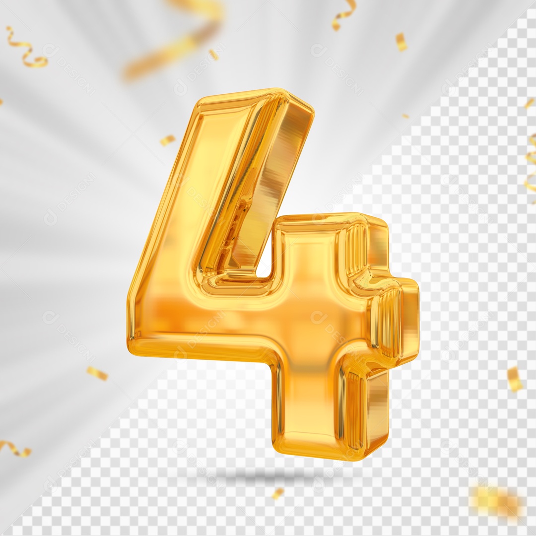 Balão De Festa Amarelo De Numero 4 Elemento 3D Para Composição PSD