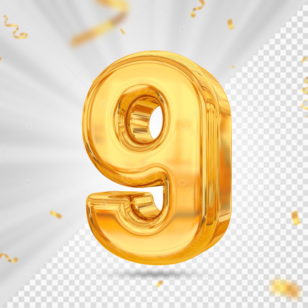 Balão De Festa Amarelo De Numero 9 Elemento 3D Para Composição PSD