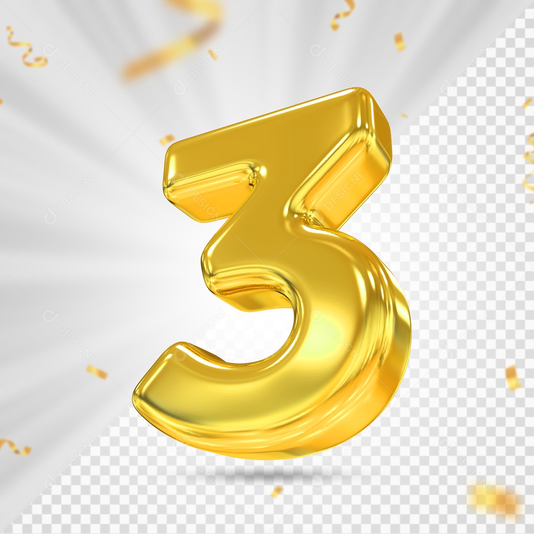 Balão De Festa Amarelo De Numero 3 Elemento 3D Para Composição PSD