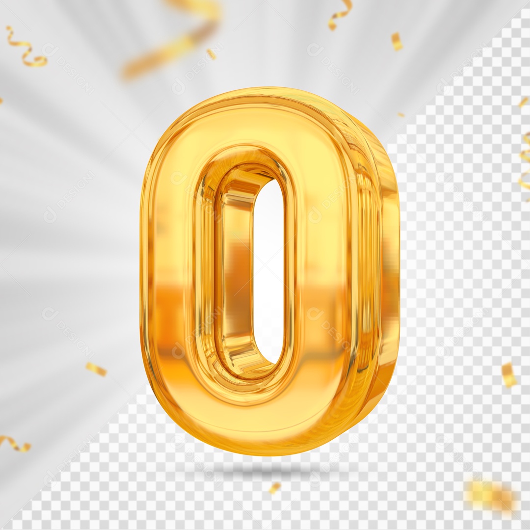 Balão De Festa Amarelo Grande De Numero 0 Elemento 3D Para Composição PSD