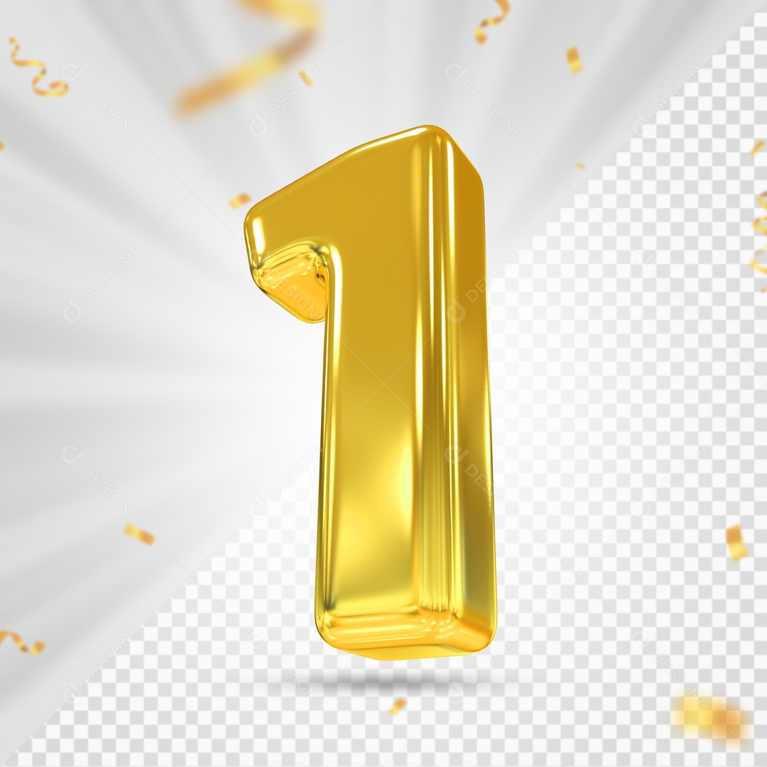 Balão De Festa Amarelo Grande De Numero 1 Elemento 3D Para Composição PSD