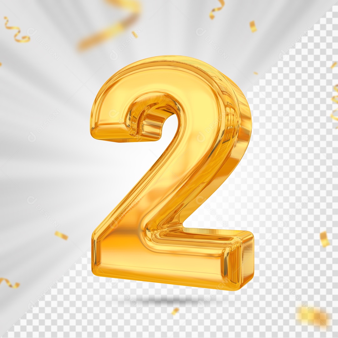 Balão De Festa Amarelo Grande De Numero 2 Elemento 3D Para Composição PSD