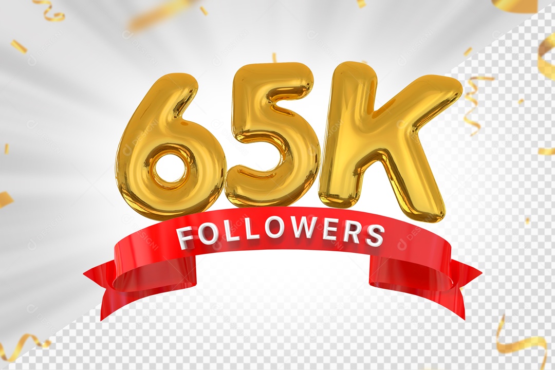 Números 65K Seguidores Elemento 3D PSD