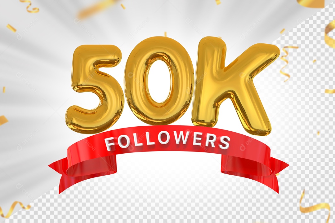 Números 50K Seguidores Elemento 3D PSD
