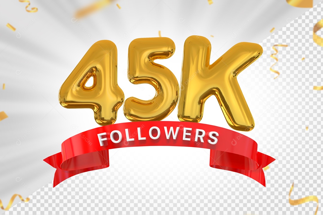 Números 45K Seguidores Elemento 3D PSD