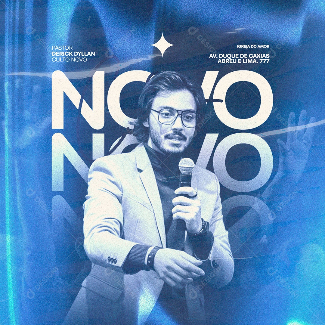 Pastor Derick Dyllan Culto Novo Gospel Flyer Social Media PSD Editável