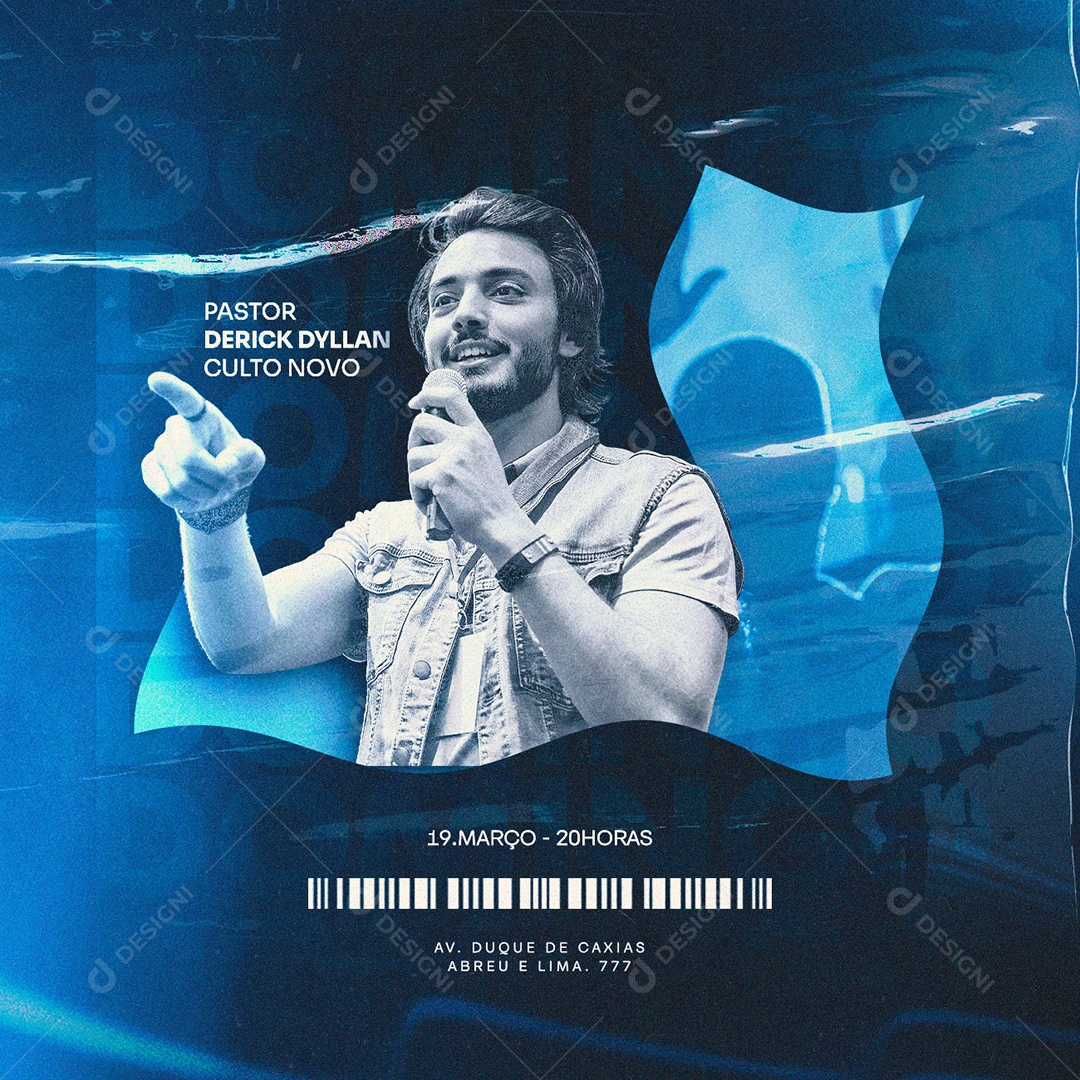 Pastor Derick Dyllan Culto Novo Gospel Flyer Social Media PSD Editável