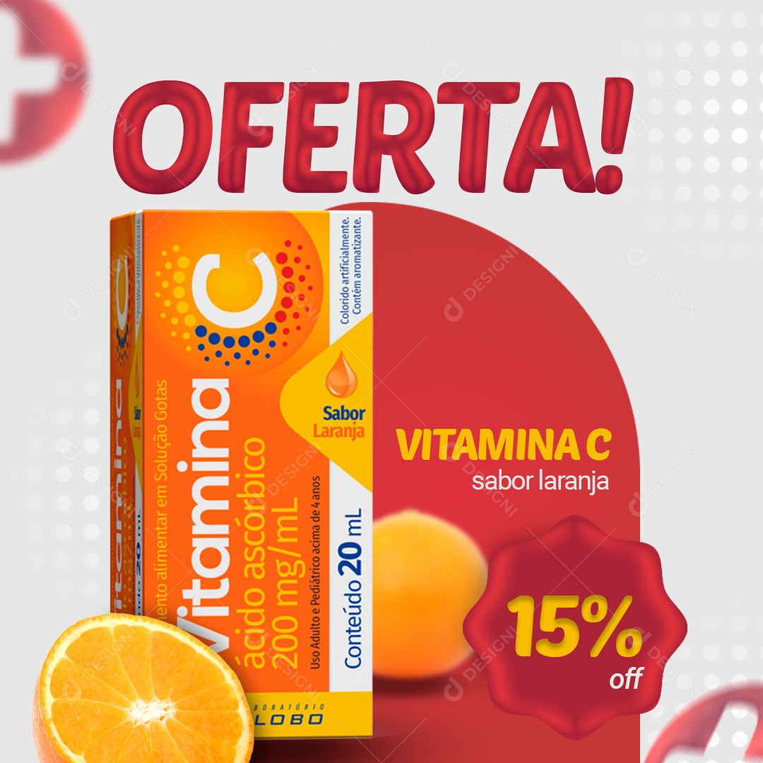 Oferta Vitamina C Sabor Laranja Social Media PSD Editável