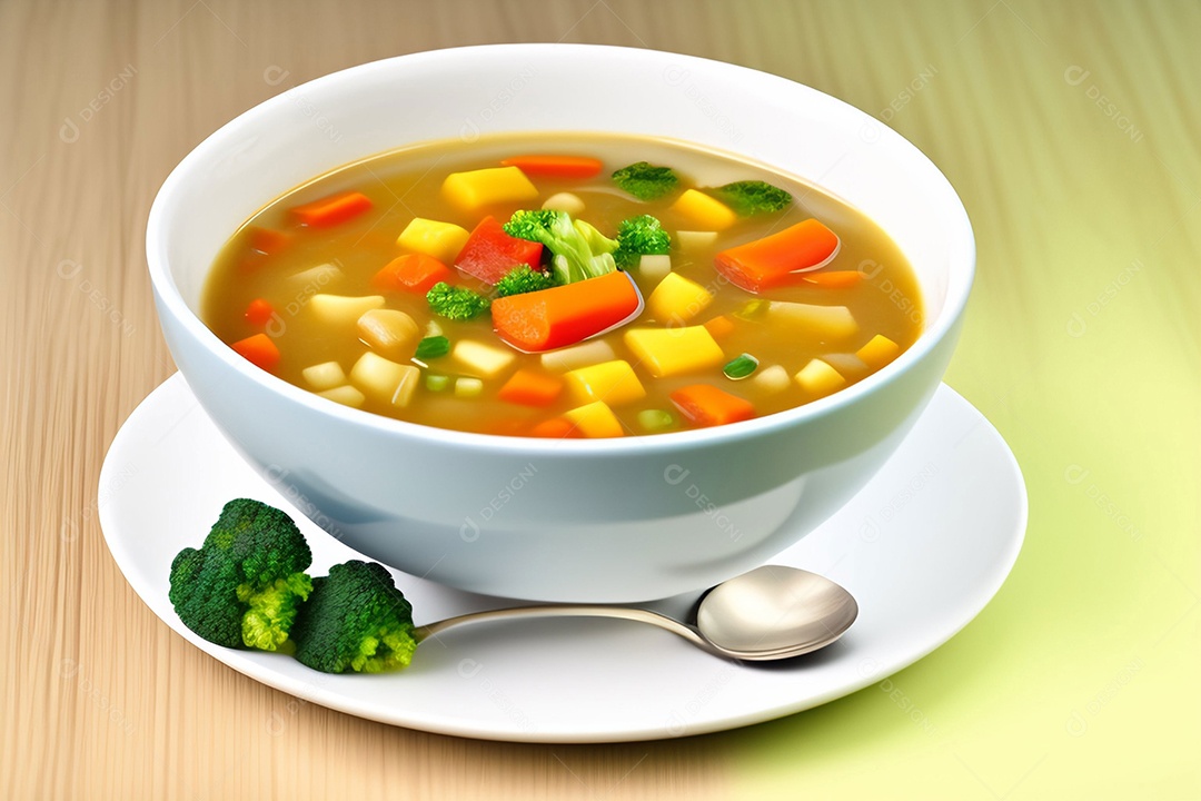 Tigela com deliciosa sopa com legumes