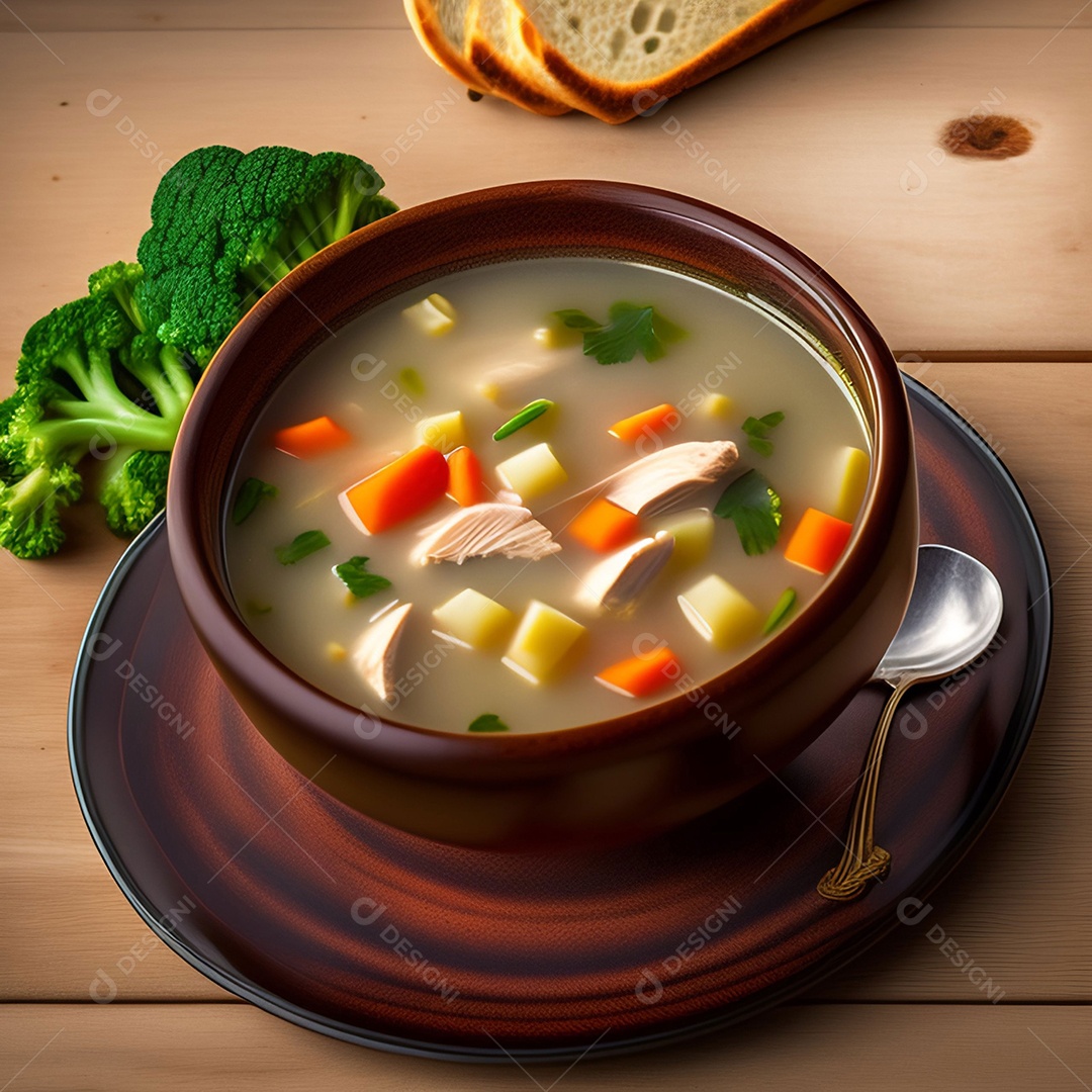 Tigela com deliciosa sopa com legumes