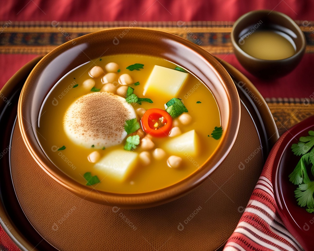 Tigela com deliciosa sopa com legumes