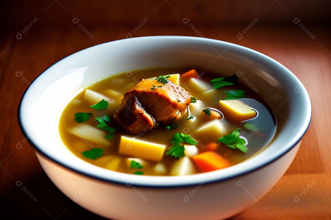 Tigela com deliciosa sopa com legumes