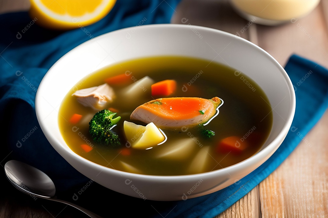 Tigela com deliciosa sopa com legumes