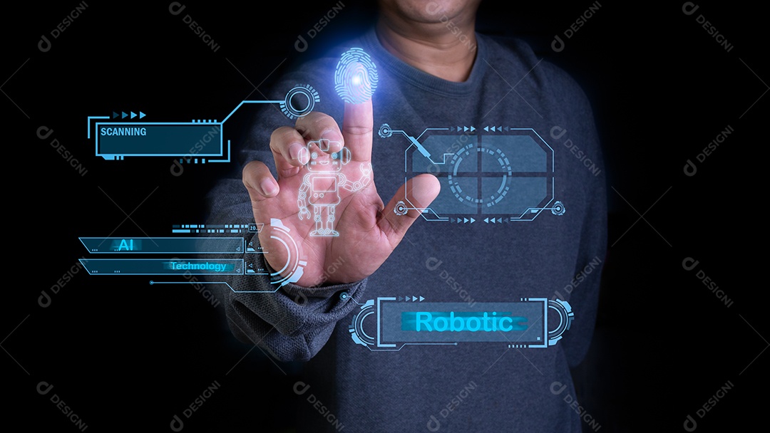 Uma pessoa está pressionando uma varredura de dedo para ativar o sistema AI.