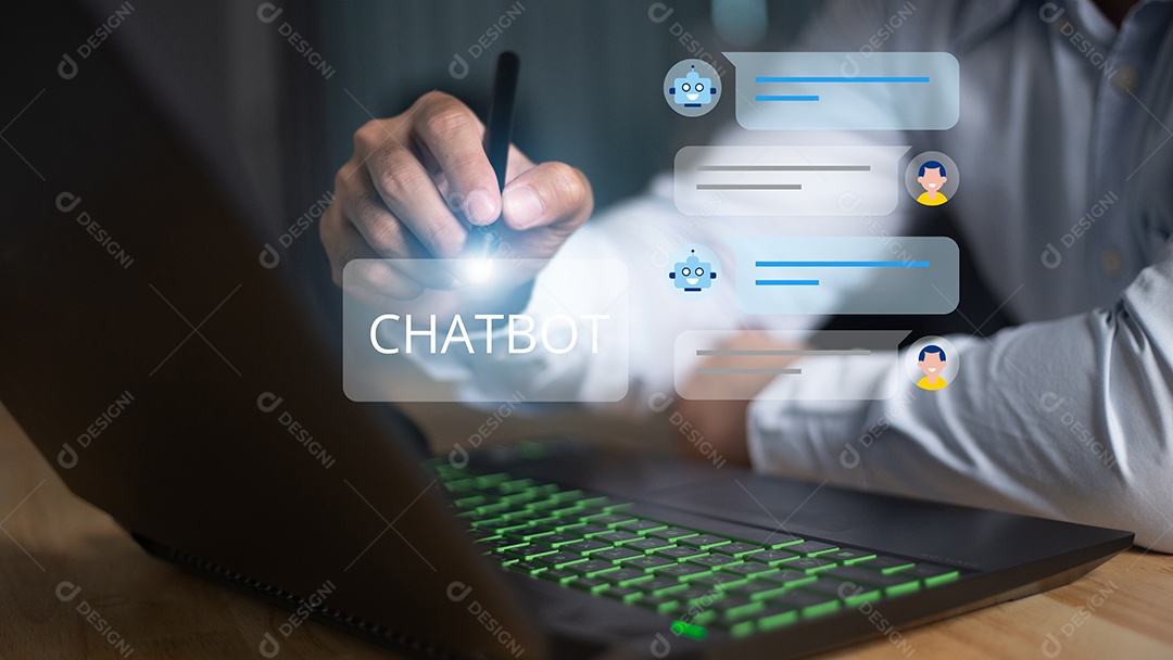 Conversa de chatbot. Pessoa que usa o atendimento ao cliente online
