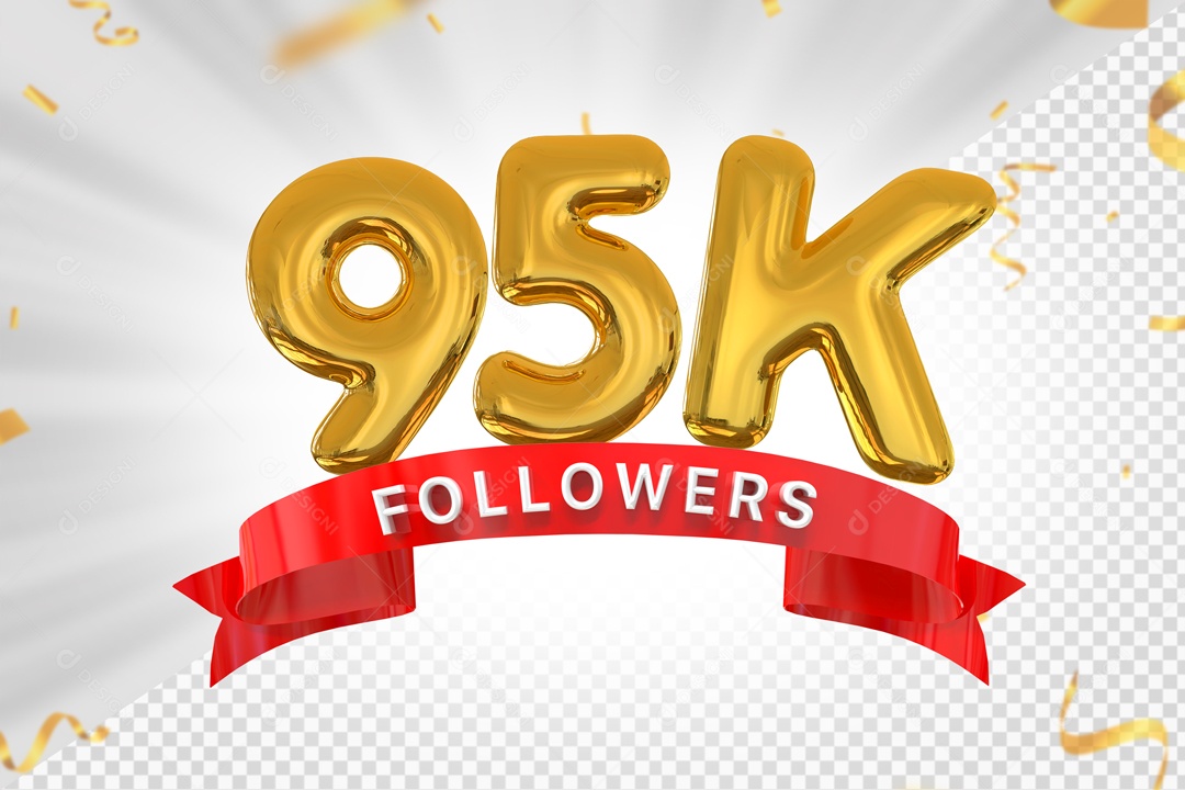 Números 95K Seguidores Elemento 3D PSD