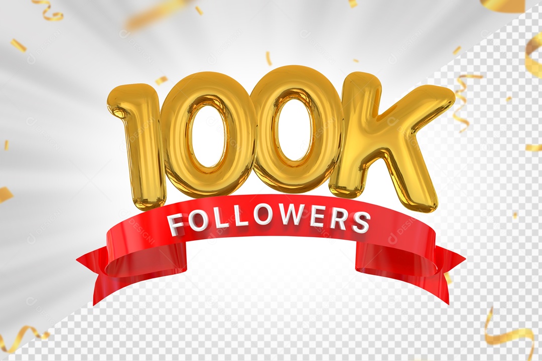 Números 100K Seguidores Elemento 3D PSD
