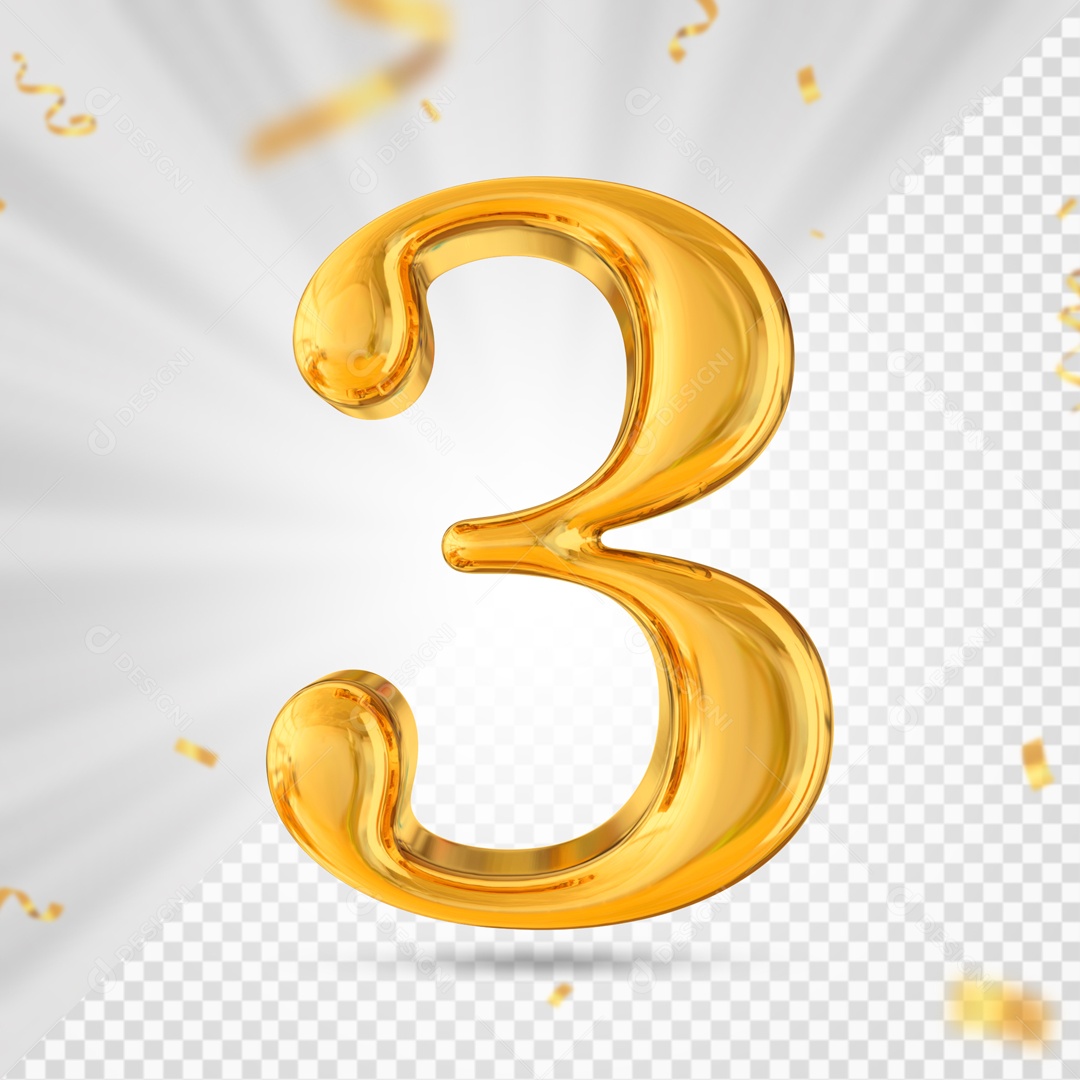 Balão De Festa Amarelo De Numero 3 Elemento 3D Para Composição PSD