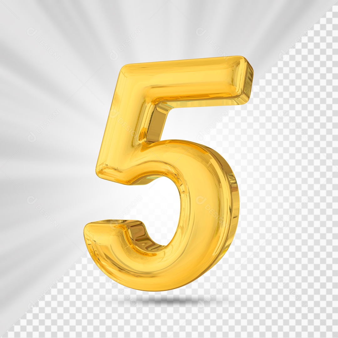 Yellow Number 5 3D Element Party Balloon For PSD Composition