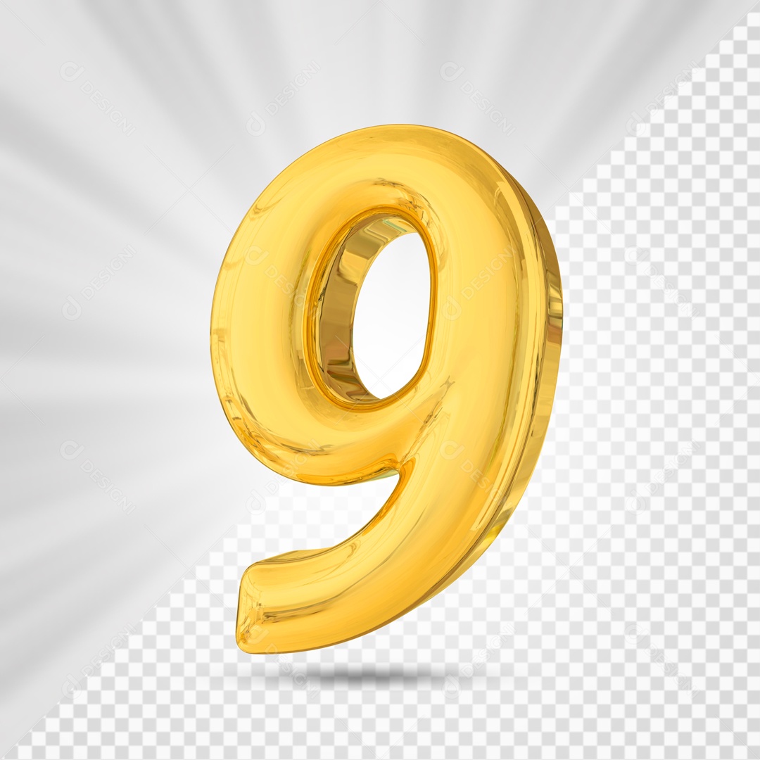 Balão De Festa Amarelo De Numero 9 Elemento 3D Para Composição PSD