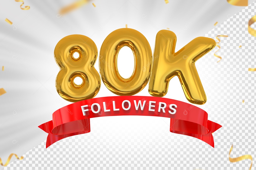 Números 80K Seguidores Elemento 3D PSD