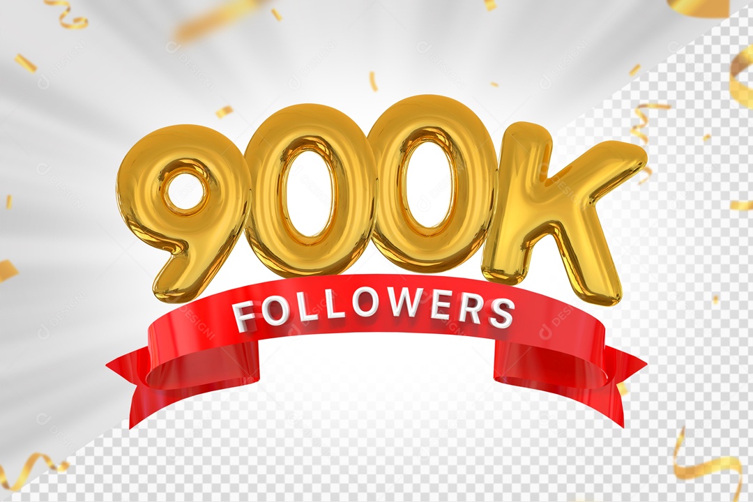 Números 900K Seguidores Elemento 3D PSD