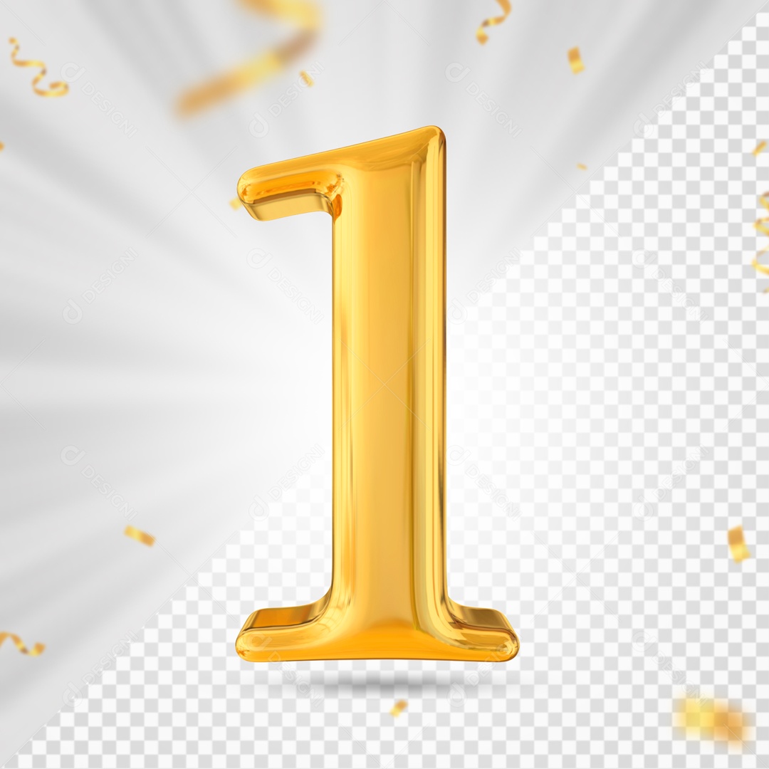 Balão De Festa Amarelo De Numero 1 Elemento 3D Para Composição PSD