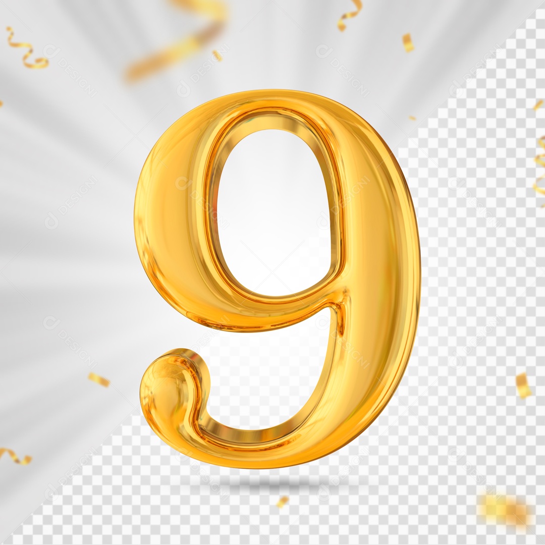 Balão De Festa Amarelo De Numero 9 Elemento 3D Para Composição PSD