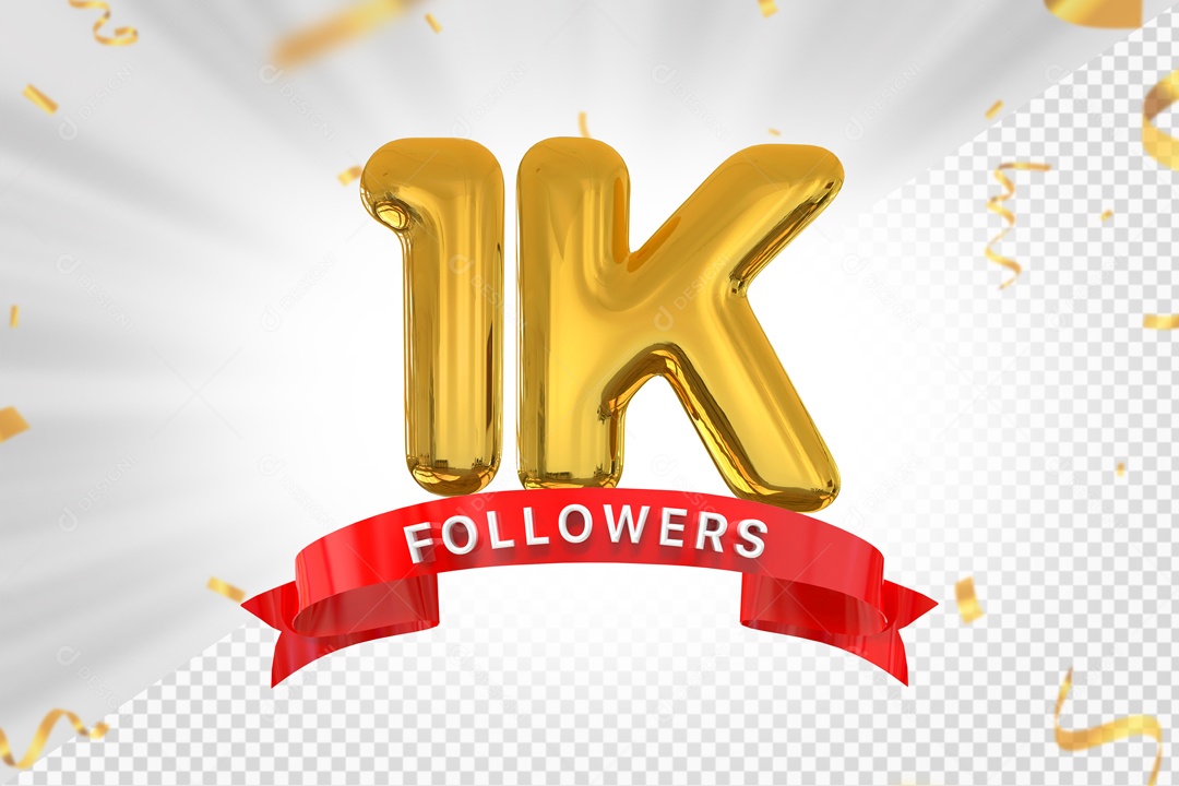Números 1K Seguidores Elemento 3D PSD