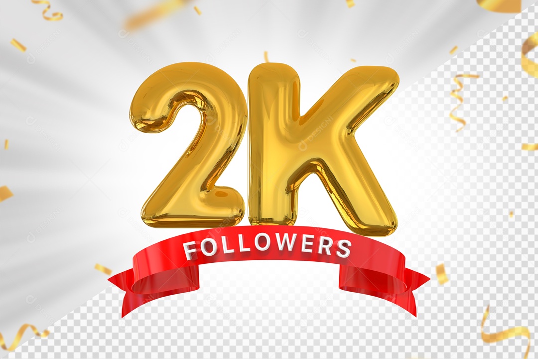 Números 2K Seguidores Elemento 3D PSD