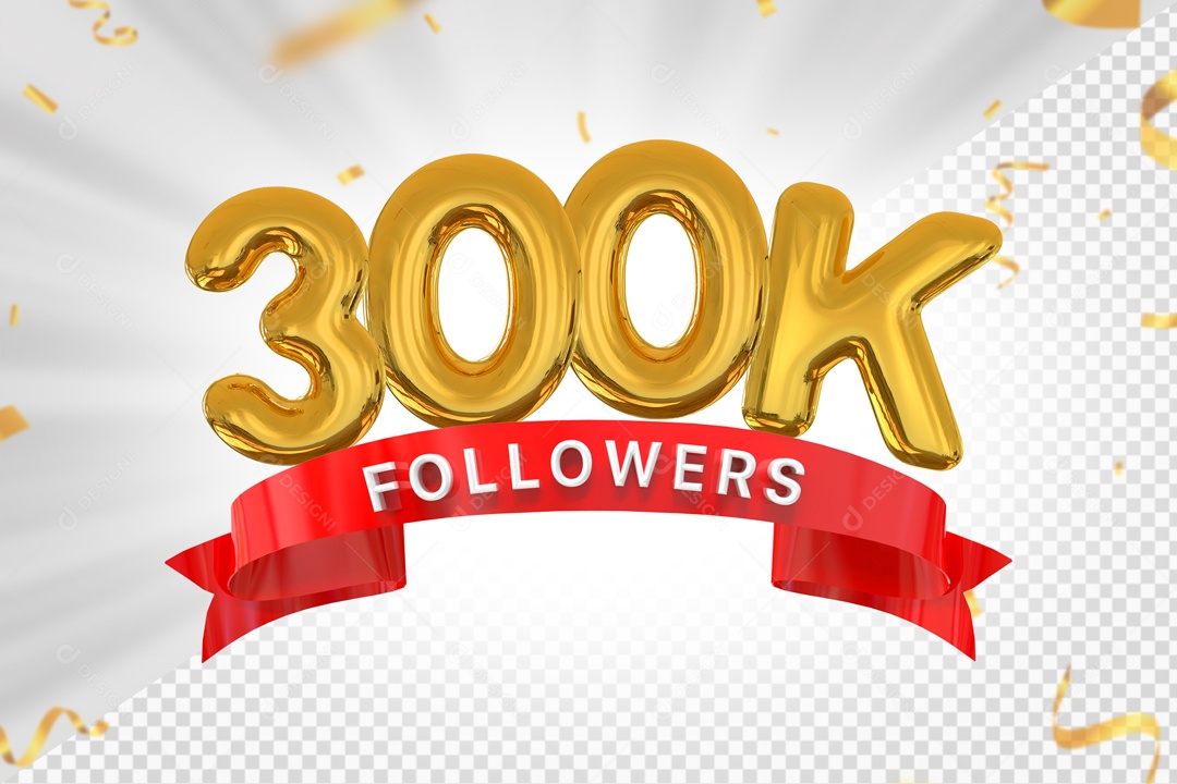 Números 300K Seguidores Elemento 3D PSD