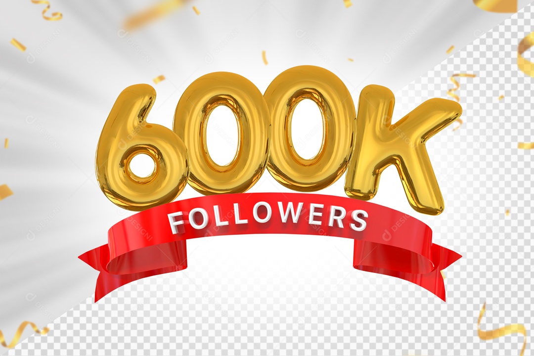 Números 600K Seguidores Elemento 3D PSD