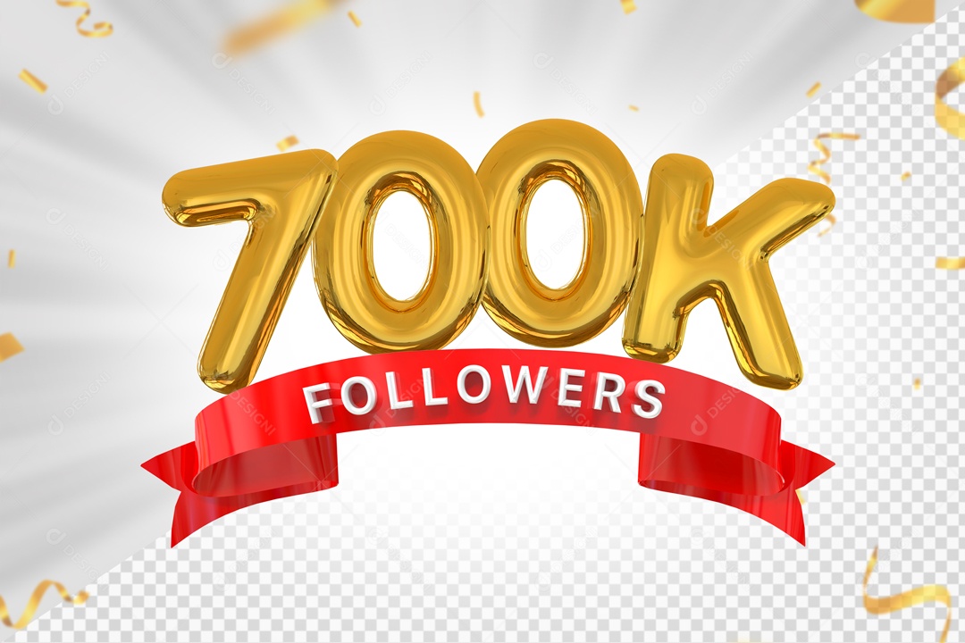 Números 700K Seguidores Elemento 3D PSD