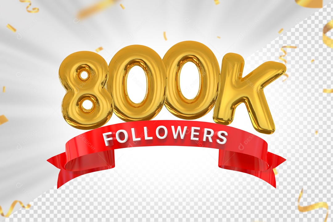 Números 800K Seguidores Elemento 3D PSD