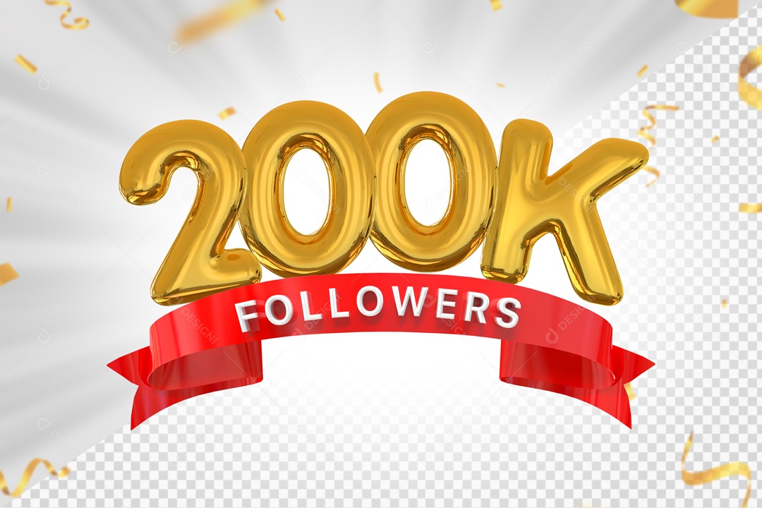 Números 200K Seguidores Elemento 3D PSD
