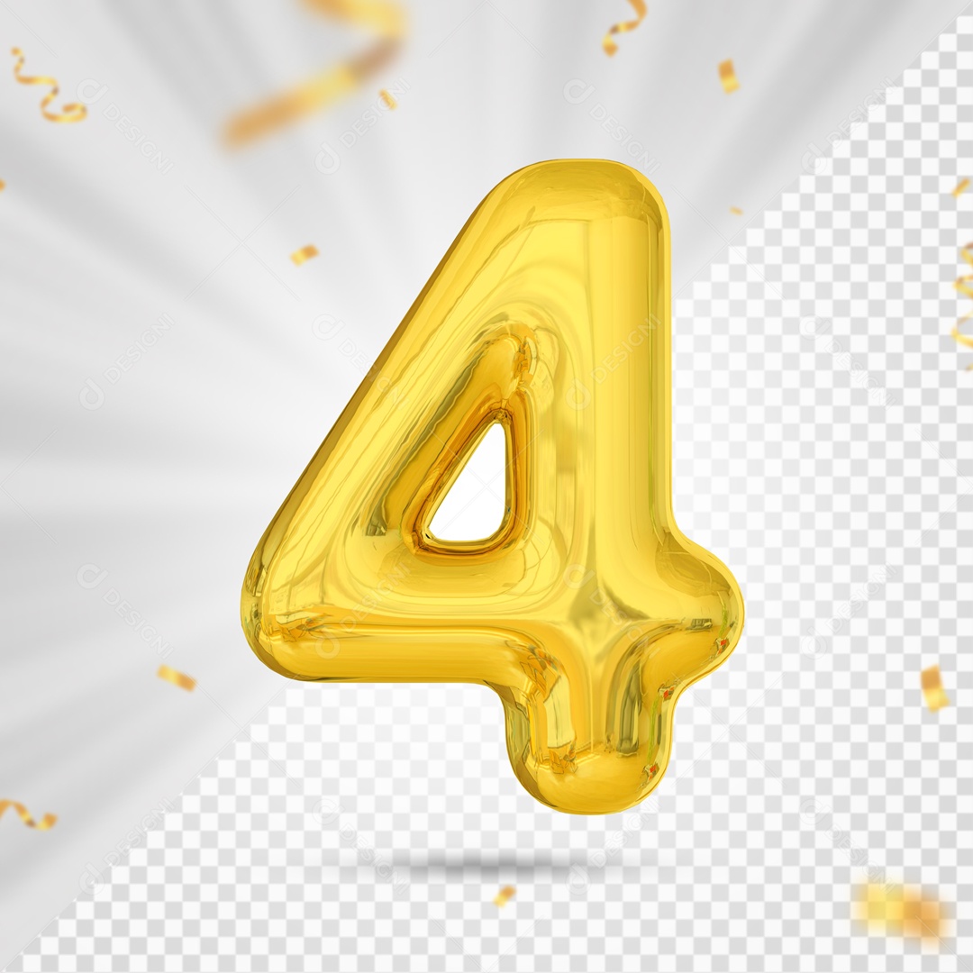 Balão De Festa Amarelo De Numero 4 Elemento 3D Para Composição PSD