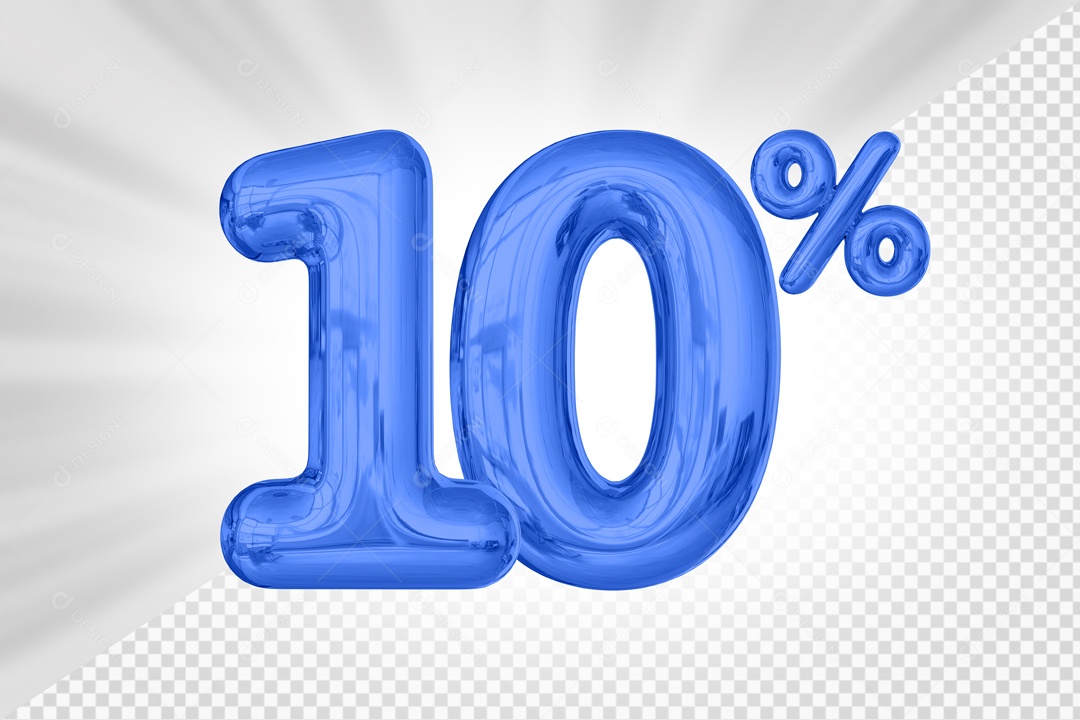 Balão De Numero Azul De 10% Desconto Elemento 3D PSD