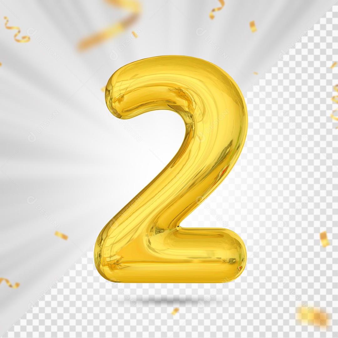 Balão De Festa Amarelo De Numero 2 Elemento 3D Para Composição PSD