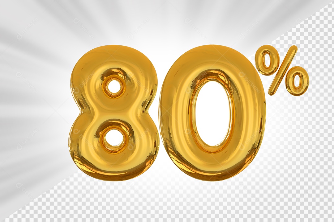 Balão De Numero Dourado De 80% Desconto Elemento 3D PSD