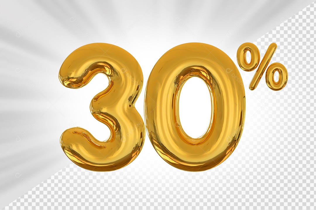 Balão De Numero Dourado De 30% Desconto Elemento 3D PSD