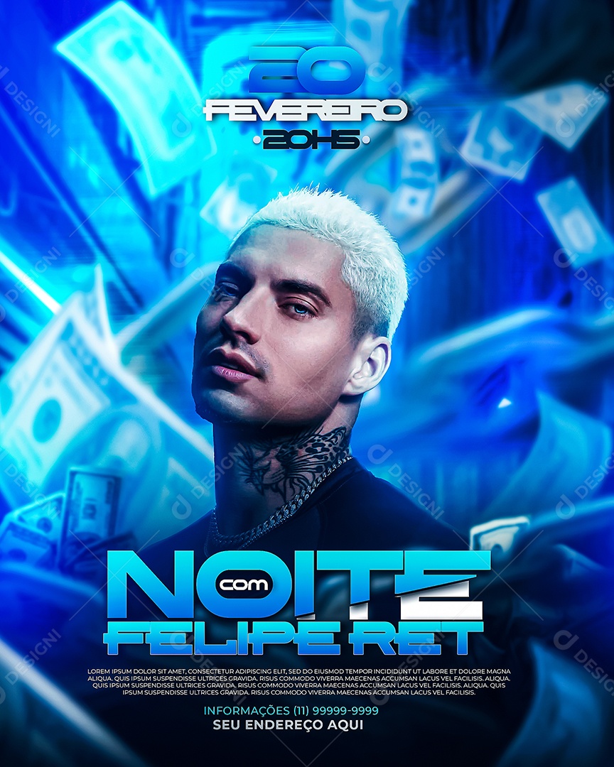 Flyer Noite Com Felipe Ret Social Media PSD Editável