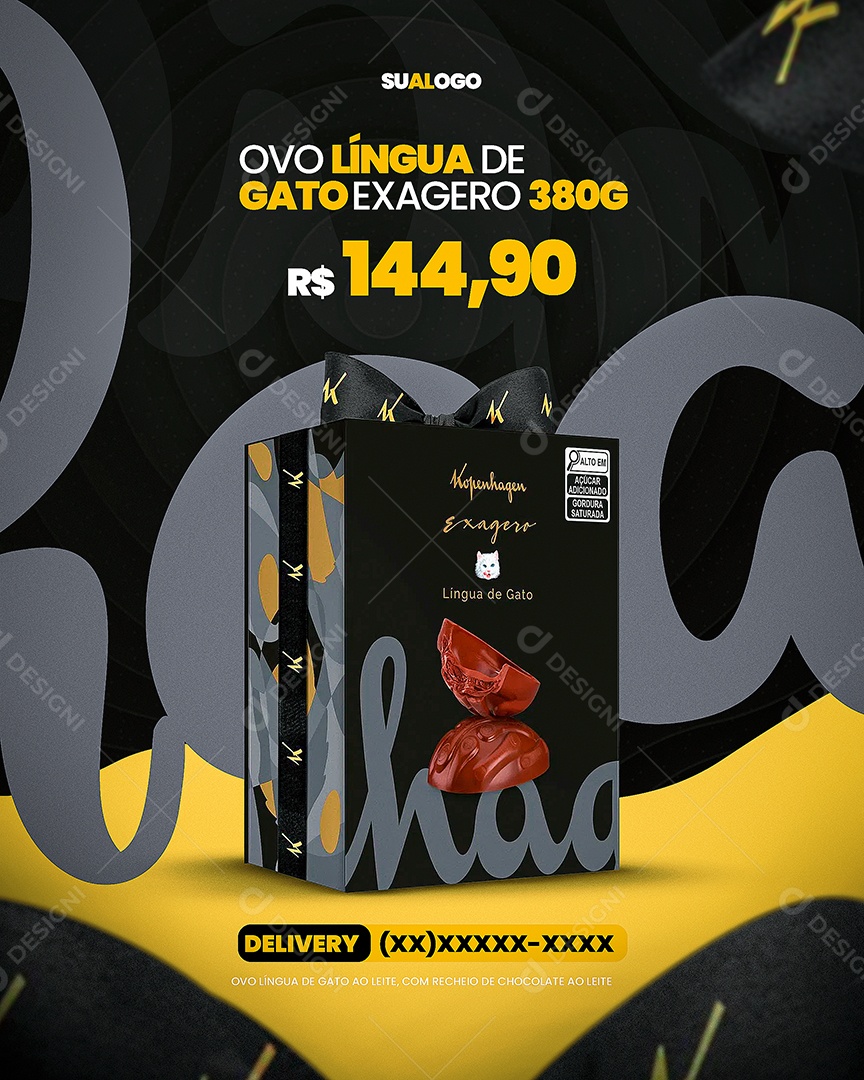 Ovo Língua de Gato Exagero Venha Conferir Social Media PSD Editável