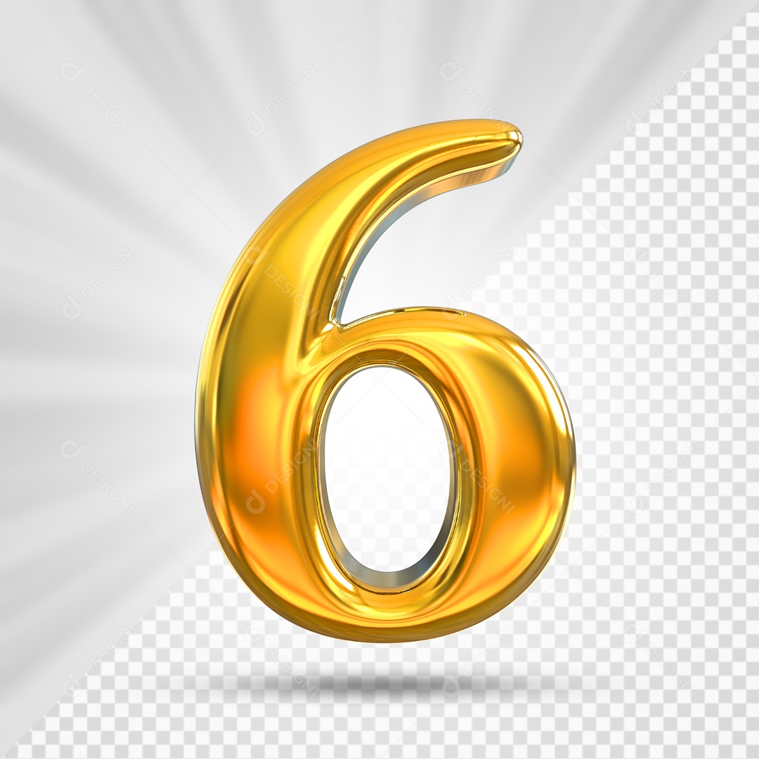 Numero 6 Dourado Elemento 3D PSD