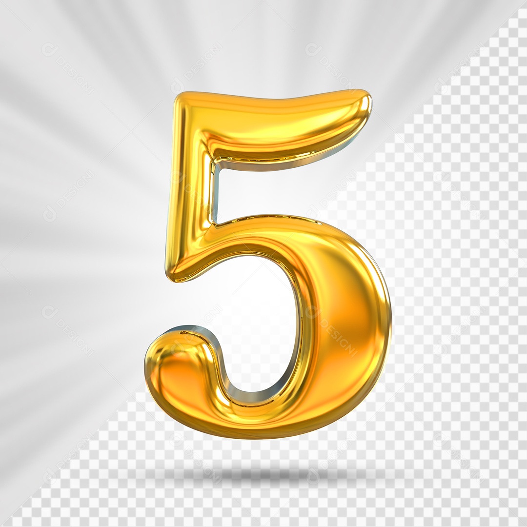 Numero 5 Dourado Elemento 3D PSD
