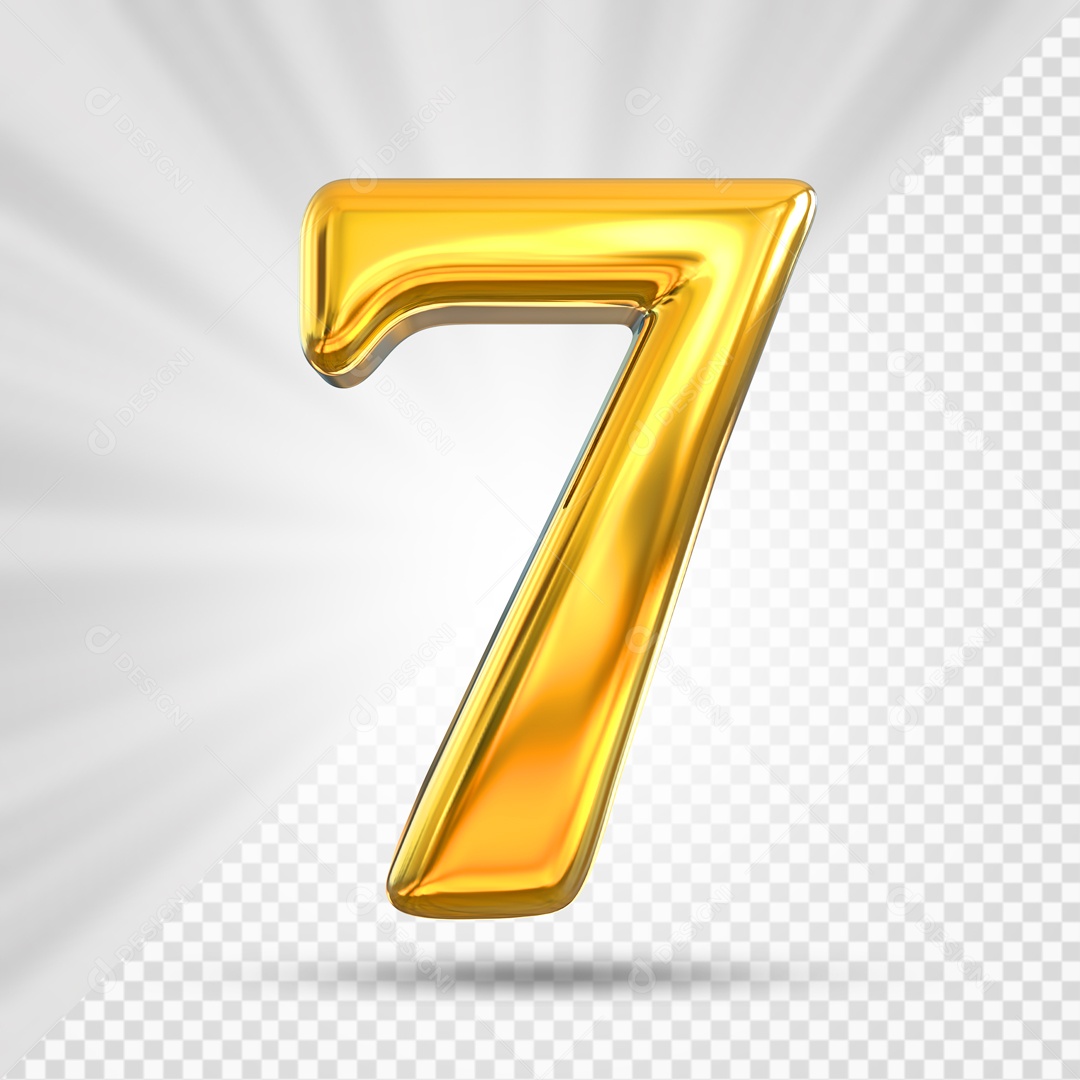Numero 7 Dourado Elemento 3D PSD