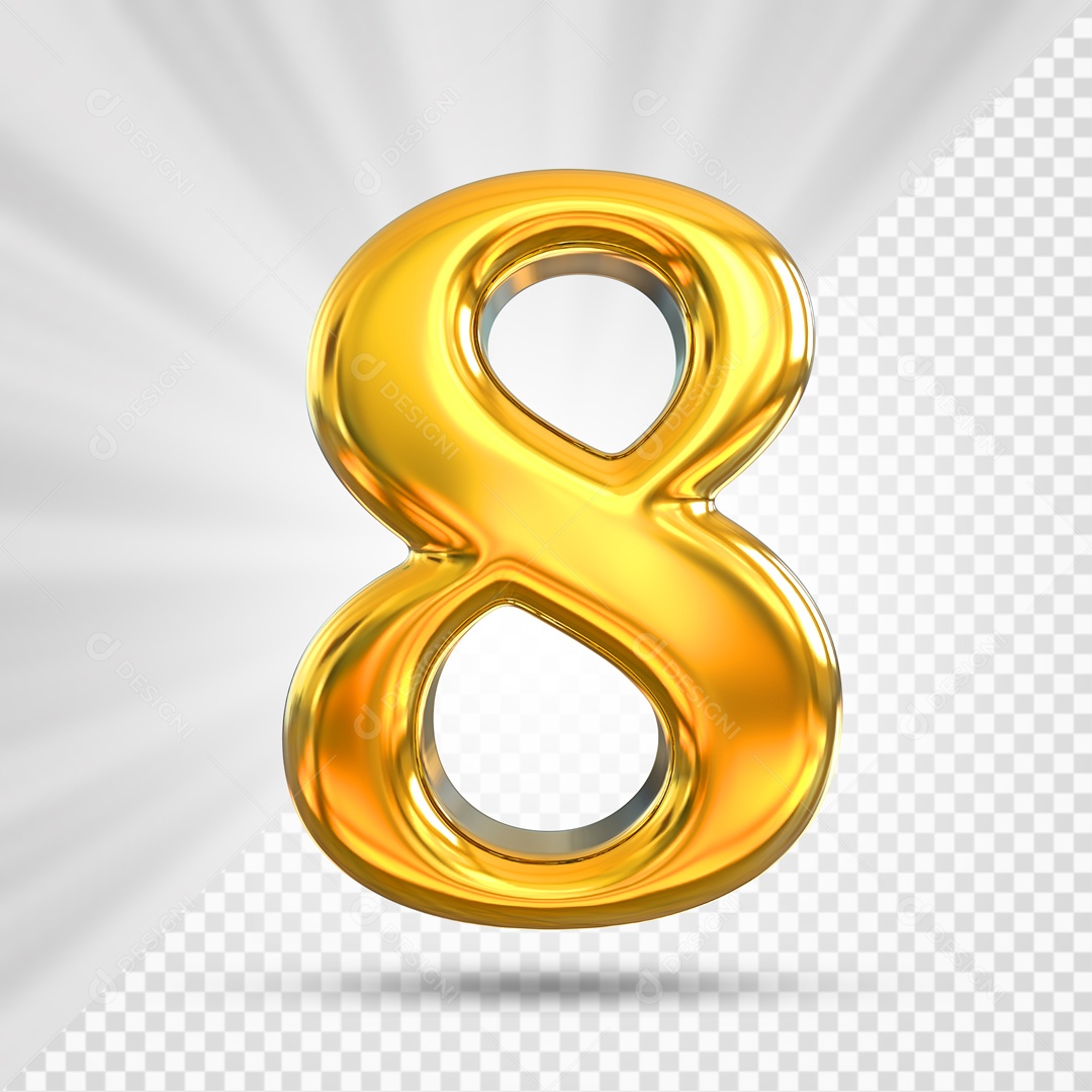 Numero 8 Dourado Elemento 3D PSD