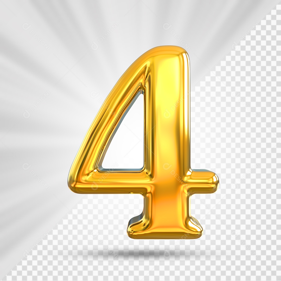 Numero 4 Dourado Elemento 3D PSD